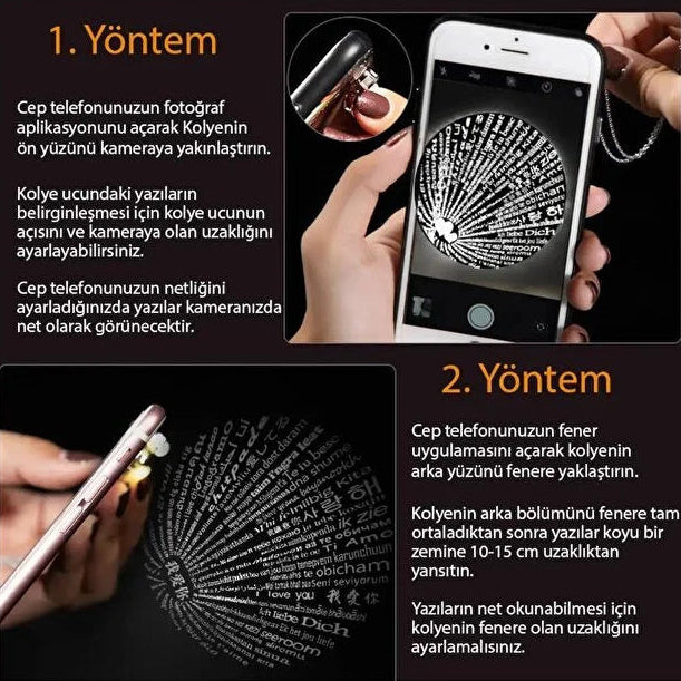 100 Dilde Seni Seviyorum Mercekli Kalpli Sevgili Çift Kolyesi