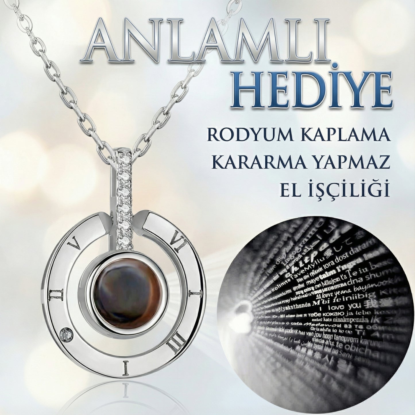 100 Dilde Seni Seviyorum Mercekli Çember Kolye
