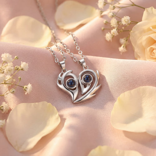 100 Dilde Seni Seviyorum Mercekli Kalpli Sevgili Çift Kolyesi